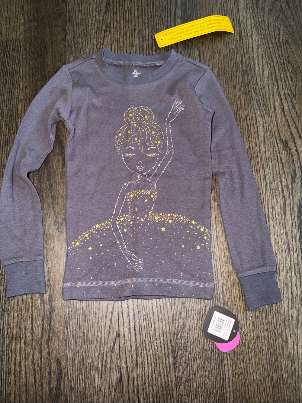 Girls' PL Sleep Long-Sleeve Ballerina Pajama Tee - Gray with Gold Stars size 5